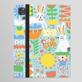 Cute Bunny Blue Nursery Pattern iPad Folio Case