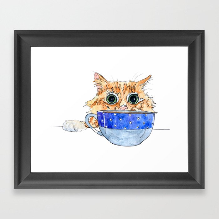 Me Want Coffee Cat Framed Art Print