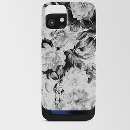 Black gray modern watercolor roses floral pattern iPhone Card Case