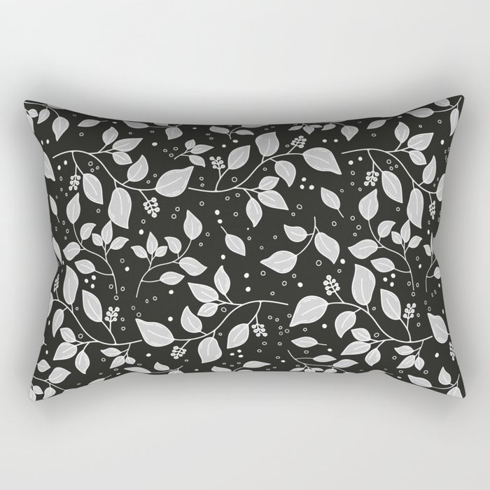 Leafy berry branches pattern with dots in black and white Rectangular Pillow