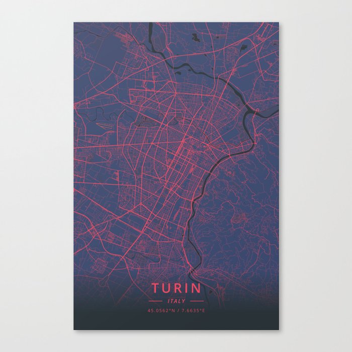 Turin, Italy - Neon Canvas Print