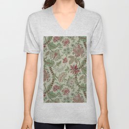 Mint Cherry Bamboo Spring Floral Pattern V Neck T Shirt