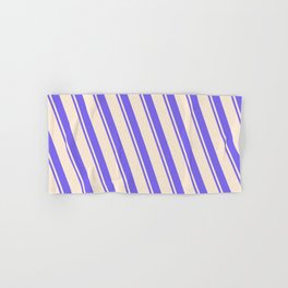 [ Thumbnail: Beige and Medium Slate Blue Colored Striped Pattern Hand & Bath Towel ]