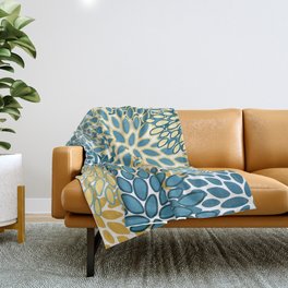 Modern Floral Prints, Teal and Yellow Throw Blanket