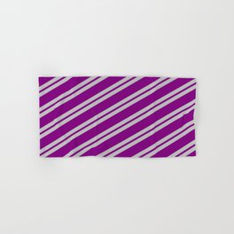 [ Thumbnail: Grey and Purple Colored Lined Pattern Hand & Bath Towel ]