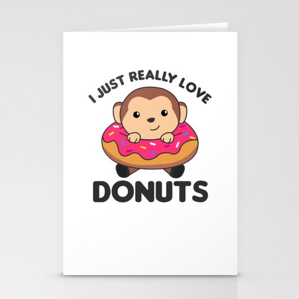 Sweet Monkey Funny Animals In Donut Pink Stationery Cards