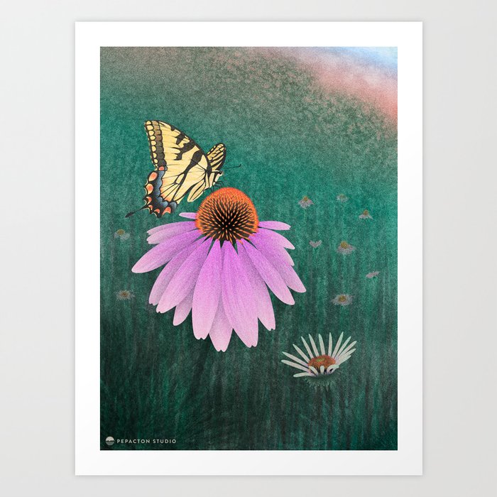Pollinators: Swallowtail & Cone Flower Art Print