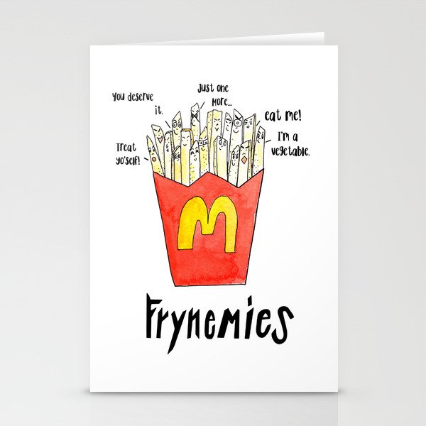 Frynemies, Frenemy, French Fries, Food Art, Funny Art, Illustration, Watercolor, Handlettering. Stationery Cards