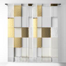 Elegant Cube wall 3D art- white and gold Blackout Curtain