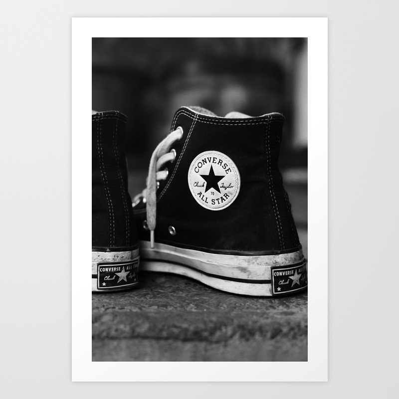 Converse Chuck Taylor All Star Classic 70 High Top Black Sneakers - 80s Symbol of U.S. Subcultures and Retro Cool Grungy Style of Punk Rock Rebellion Era - Amazing B&W