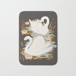 Swan Dance - Charcoal Black Background Bath Mat