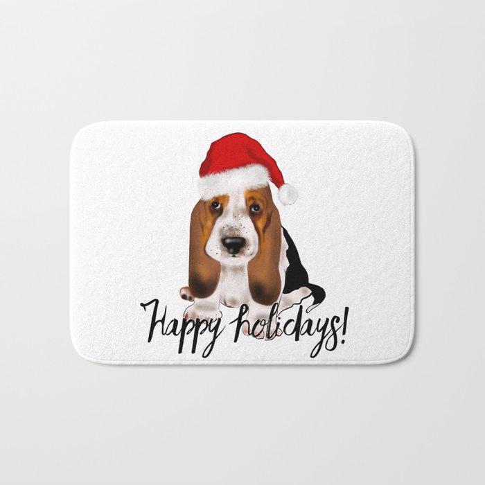 Cute Santa basset hound dog.Christmas puppy gift idea Bath Mat