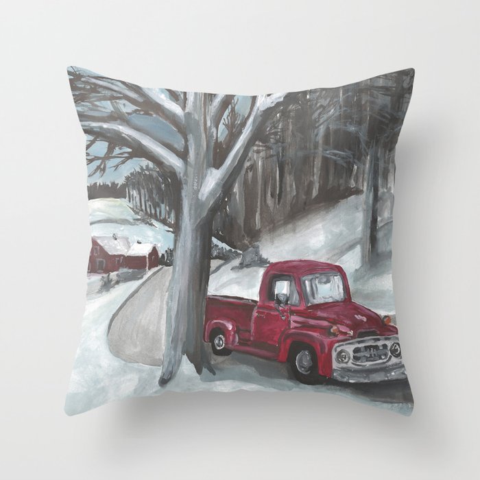 Winter-time Truck Throw Pillow