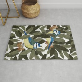 Blue tit and strawberry tree Area & Throw Rug