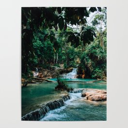 Turquoise waters in jungle | Kuang Si Falls Laos | Asia Travel Photography Art Photo Print Poster