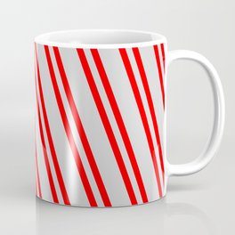 [ Thumbnail: Light Gray and Red Colored Striped Pattern Coffee Mug ]