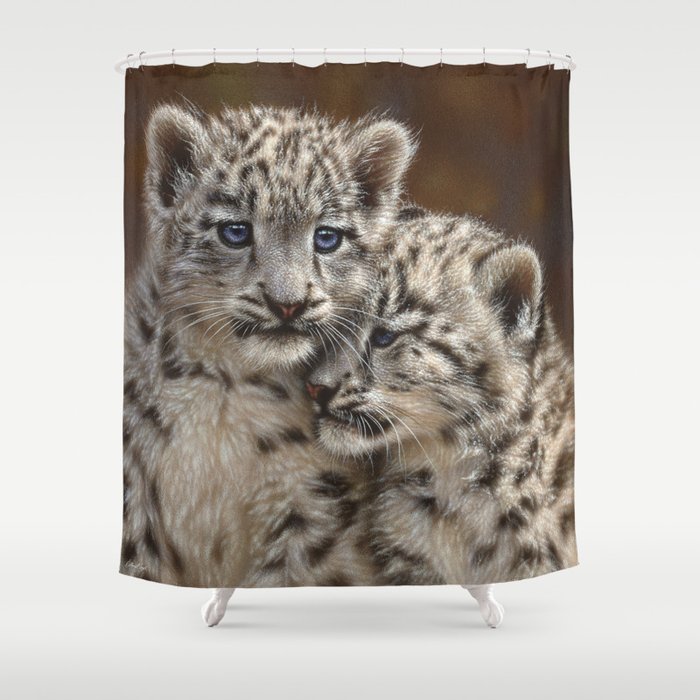 Snow Leopard Cubs - Playmates Shower Curtain