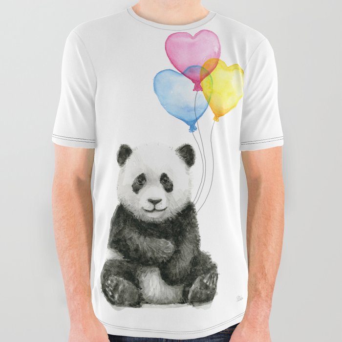 Panda Baby With Heart Shaped Balloons Whimsical Animals Nursery Panda Baby With Heart Shaped Balloons Whimsical Animals Nursery Decor All Over Graphic Tee