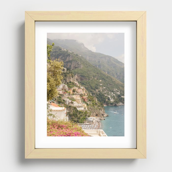Positano view, houses, sea and little umbrellas | Travel photography Amalfi Coast Italy Europe Recessed Framed Print