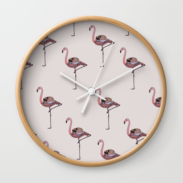 Flamingo and Pug Wall Clock
