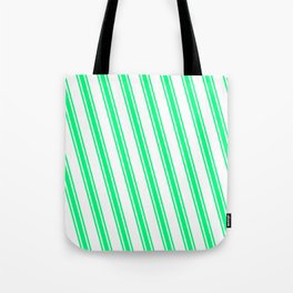 [ Thumbnail: White and Green Colored Lines Pattern Tote Bag ]