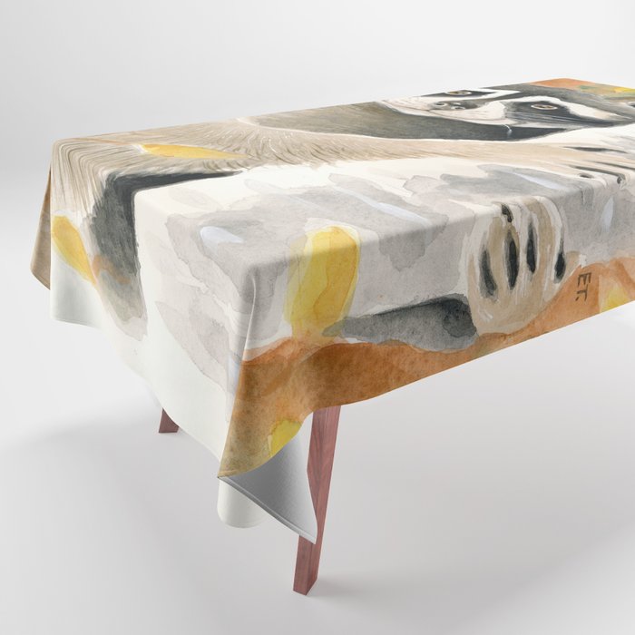 Cute Raccoon In the Woods Watercolor Art Tablecloth