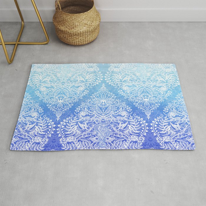 Out of the Blue - White Lace Doodle in Ombre Aqua and Cobalt Rug by ...
