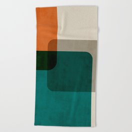 Orange Teal MCM Modern Minimalism Artwork Beach Towel