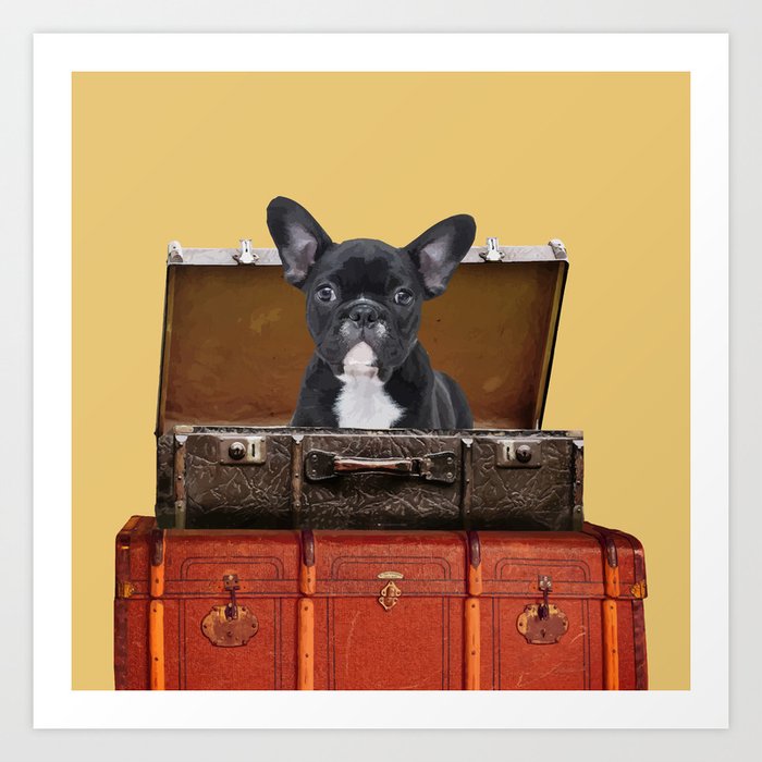 French Bulldog sitting in old suitcase box Art Print by Move-Art | Society6