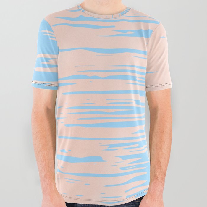 Carefree - Sweet Peach Coral Pink on Blue Raspberry All Over Graphic Tee