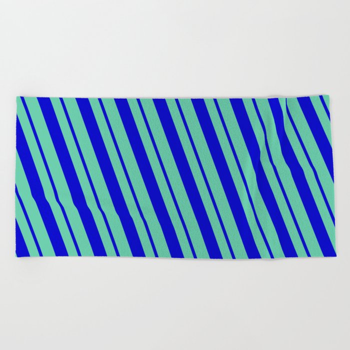 Aquamarine and Blue Colored Pattern of Stripes Beach Towel