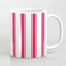 [ Thumbnail: White and Crimson Colored Stripes Pattern Coffee Mug ]