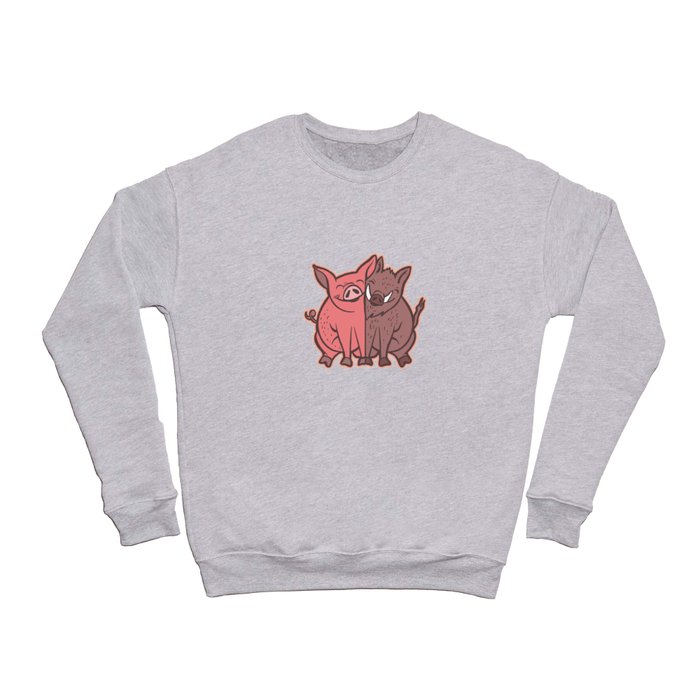 Pig and wildpig cuddle each other Crewneck Sweatshirt