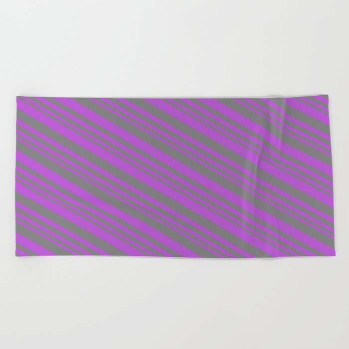 Grey and Orchid Colored Pattern of Stripes Beach Towel
