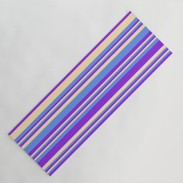 [ Thumbnail: Purple, Beige, and Cornflower Blue Colored Striped/Lined Pattern Yoga Mat ]