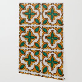 Elegant green vintage mexican retro talavera tile Wallpaper