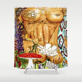 The Things You Find in Nature - Watercolor Paiting of Earth Goddess Shower Curtain