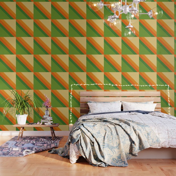 Shades of stripes in green and orange Wallpaper