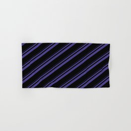 [ Thumbnail: Dark Slate Blue and Black Colored Striped Pattern Hand & Bath Towel ]