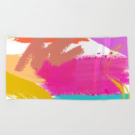 Bright colorful paint smudge splatter design Beach Towel