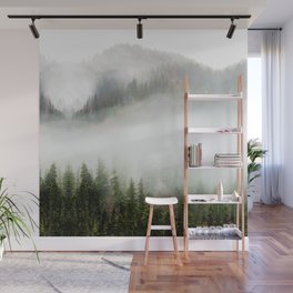 peaceful foggy day forest landscape photography Wall Mural