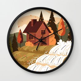 Autumn wooden house Wall Clock | House, Wood, Nature, Colors, Forest, Illustrations, Landscape, Graphicdesign, Foliage, Park 