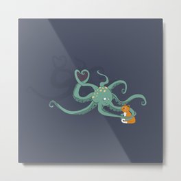 Octopus Loves Kitty Metal Print | Animal, Love, Comic, Funny 