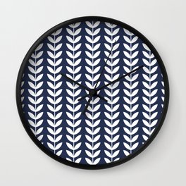 Navy Blue and White Scandinavian leaves pattern Wall Clock