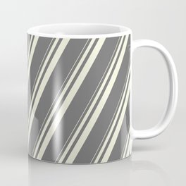 [ Thumbnail: Beige & Dim Grey Colored Striped/Lined Pattern Coffee Mug ]