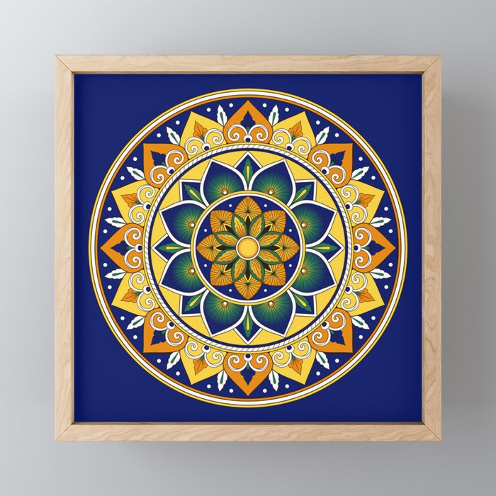 Italian Tile Pattern – Peacock motifs majolica from Deruta Framed Mini Art Print