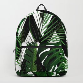 Geometrical green black white tropical monster leaves Backpack
