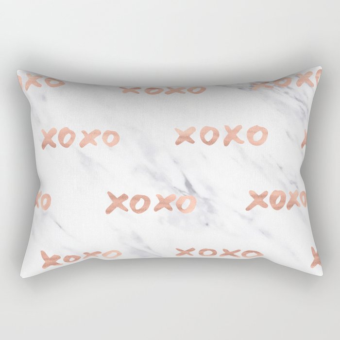 XOXO Text Rose Gold on Marble Rectangular Pillow
