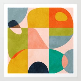 mid century abstract shapes spring I Art Print
