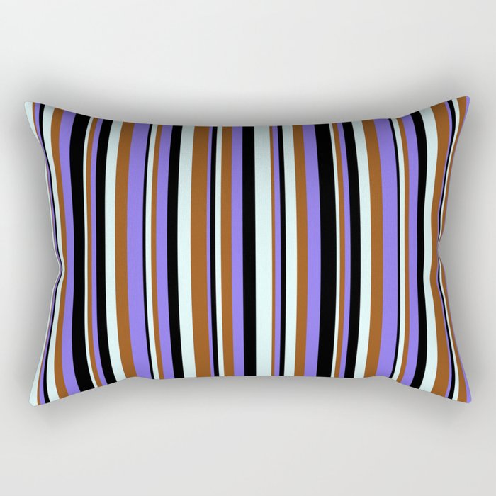 Light Cyan, Brown, Medium Slate Blue & Black Colored Lines Pattern Rectangular Pillow